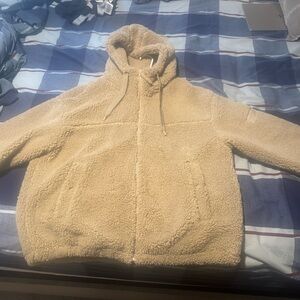 Bershka Hooded Sherpa Jacket in Sand